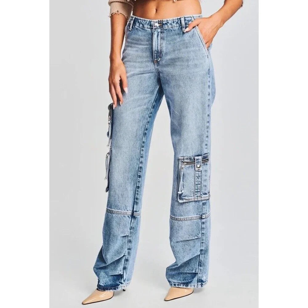 Retrofete Callum Denim Pants Cargo Jeans Wide Leg Baggy Blue Women’s Size 24